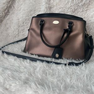 COACH F35923 Margot Carryall Bicolor Metallic Crossgrain Leather Satchel Bag